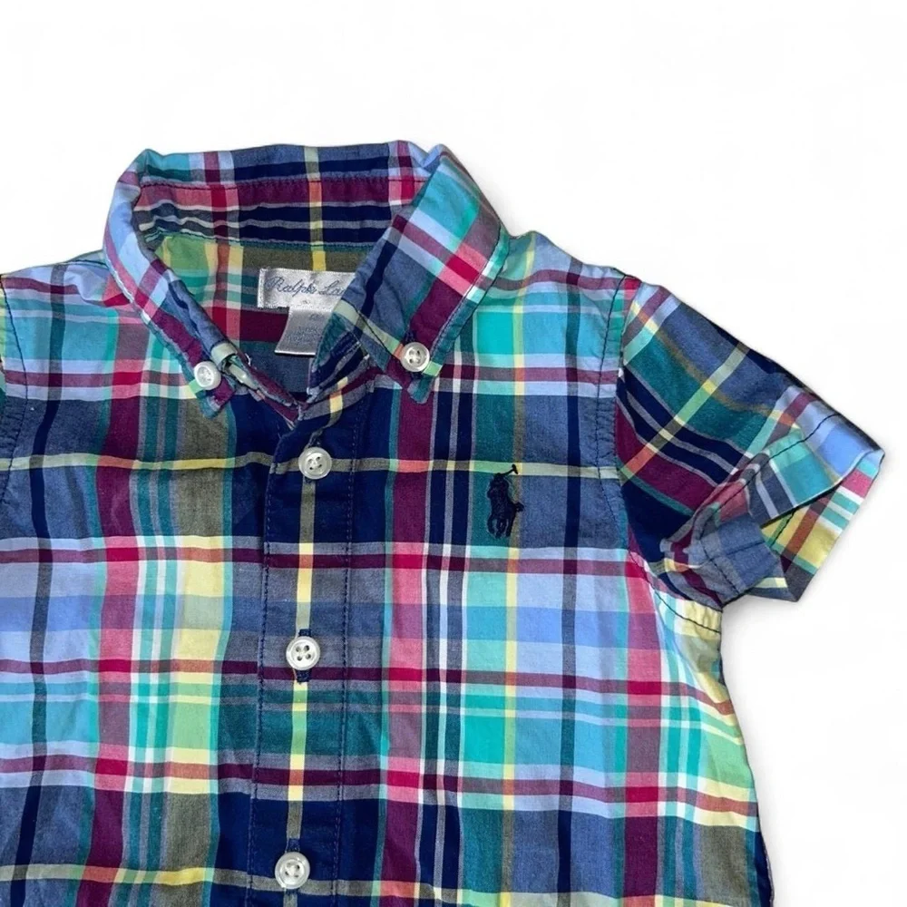Polo Ralph Lauren Baby Boys Plaid Cotton One-Piece | Size 6M | Like New